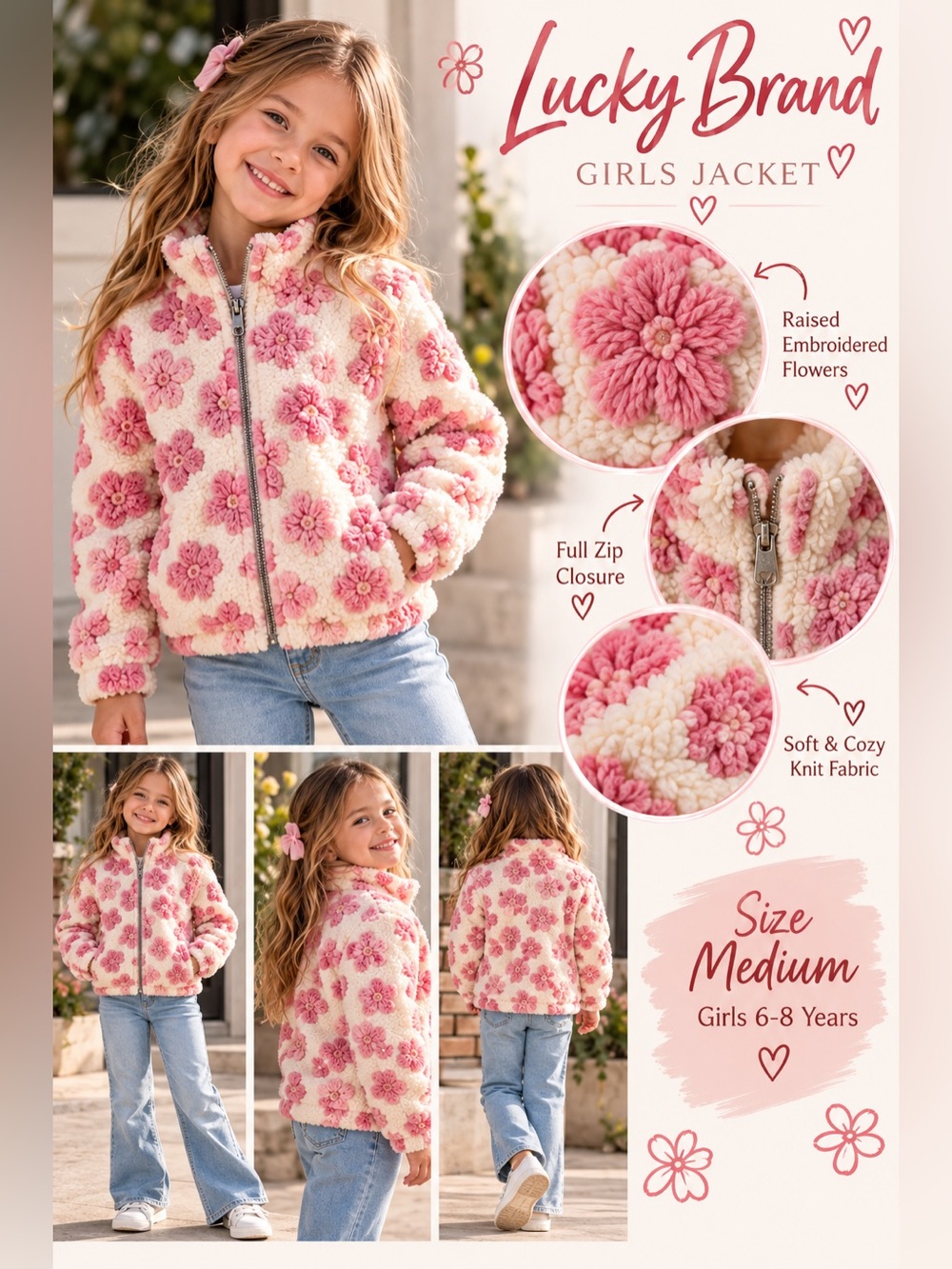 Lucky Brand Girls embroidered flower jacket M